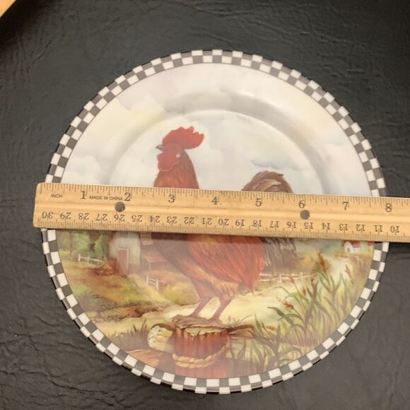 Rooster Country Farmhouse Windmill Checkerboard Trimmed 8 Inch Round Decor Only - Picture 4 of 4